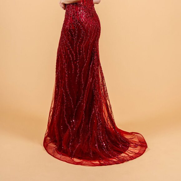 New Elegant Off Shoulder Tulle Dress w/ Beads Embroidery & Sheer Bodice GL3620 - Picture 15 of 15